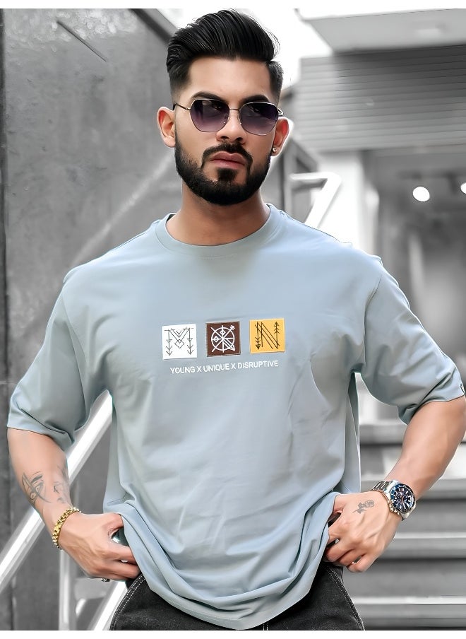 Maniac Mens Printed Round Neck 3/4th Sleeve Light Grey Cotton T-Shirt  - Image 3