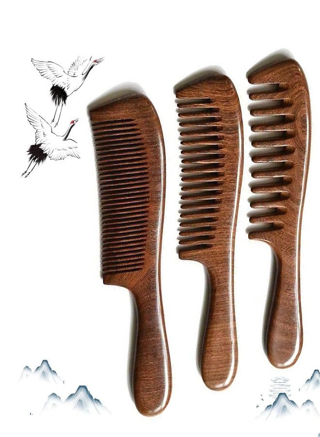 Letyvba Walnut Hair Comb, Wooden Comb for Women, Premium Antistatic Walnut 3-Piece Comb Set - Wide, Medium, and Fine Tooth. For Women and Men with Curly, Wet, Long, Dry, or Thin Hair - Image 1