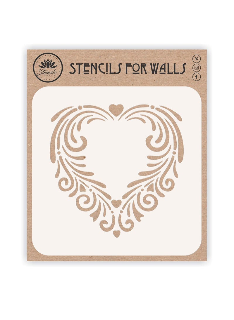Usnyabni Fancy Heart Stencil, 6.5 x 6.5 inch (L) - Valantine Floral Heart Design Stencils Template for Painting  - Image 2