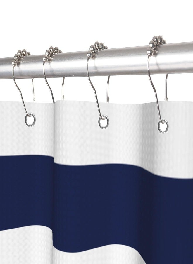 Uiiooazy White Navy Blue Shower Curtain for Bathroom 72x72inches Boho Navy Blue and White Striped Waffle Shower Curtain Set with Hooks Bohemia Geometric Waterproof Fabric Shower Curtain - Image 4