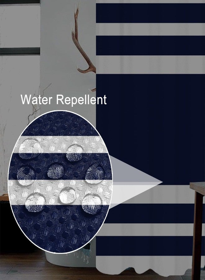 Uiiooazy White Navy Blue Shower Curtain for Bathroom 72x72inches Boho Navy Blue and White Striped Waffle Shower Curtain Set with Hooks Bohemia Geometric Waterproof Fabric Shower Curtain - Image 3