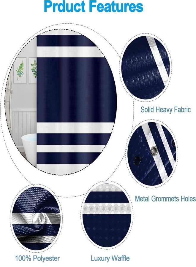 Uiiooazy White Navy Blue Shower Curtain for Bathroom 72x72inches Boho Navy Blue and White Striped Waffle Shower Curtain Set with Hooks Bohemia Geometric Waterproof Fabric Shower Curtain - Image 5