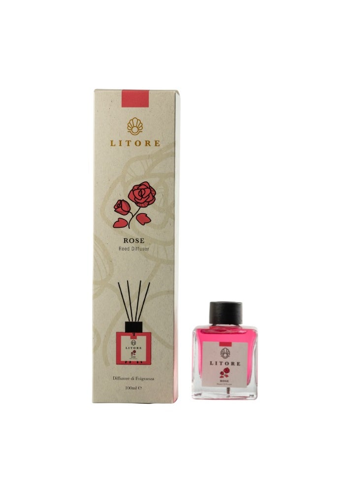 Litore Litore Reed Diffuser - Rose Fragrance, 100ml | Long-Lasting Home Fragrance | Natural & Elegant Room Diffuser  - Image 1
