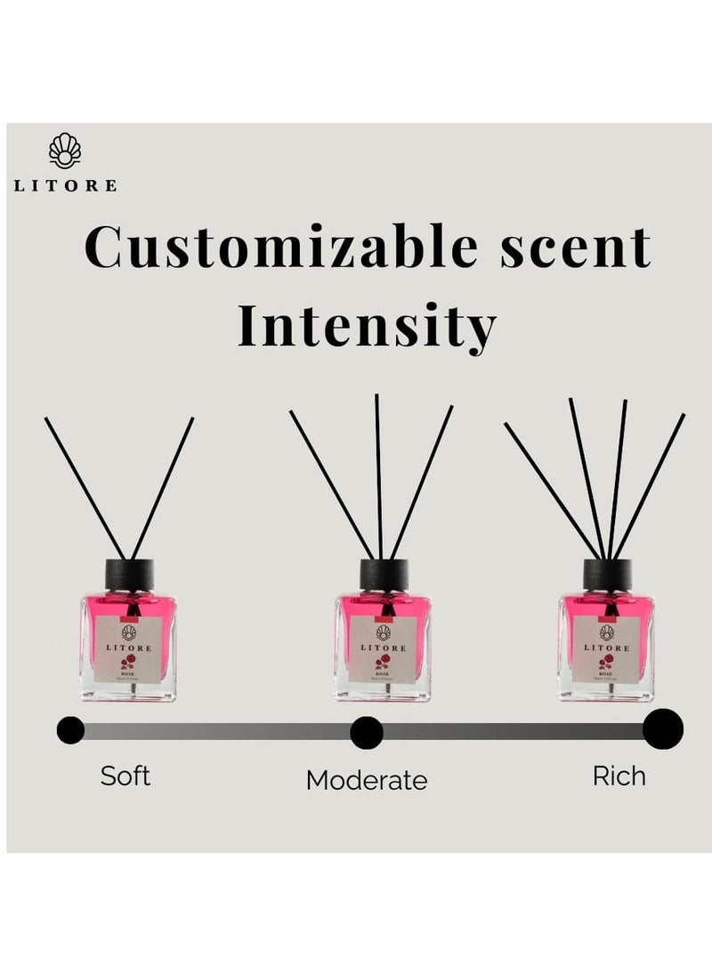 Litore Litore Reed Diffuser - Rose Fragrance, 100ml | Long-Lasting Home Fragrance | Natural & Elegant Room Diffuser  - Image 3