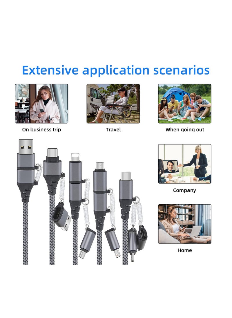 Digipace - Multi Charging Cable, 5 in 1 Multiple Multi Cord Compatible with Lightning,Type C,Micro USB Data Cable Nylon Braided Compatible for Android, Nintendo Switch, Huawei, iPhone iPad - Image 1