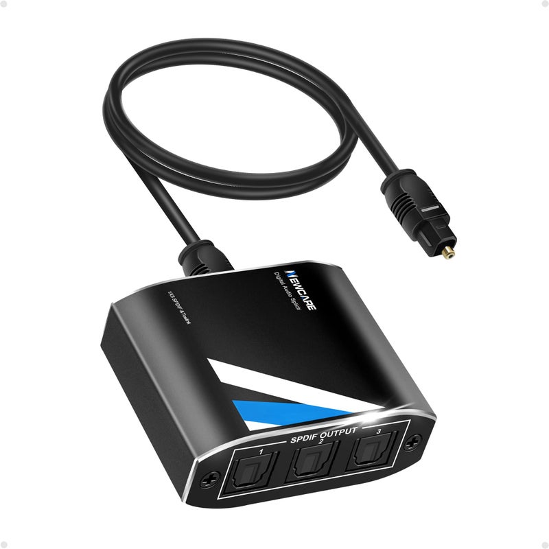 Newcare NEWCAER Digital Optical Splitter, SPDIF Toslink Digital Optical Audio Cable Splitter,Support LPCM2.0 Doldy Digital & DTS 5.1 for Xbox,PS5,DVD,TV (1 x 3 Optical Audio Splitter) - Image 1