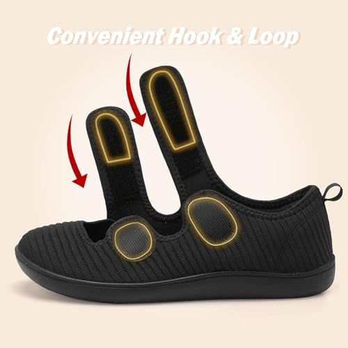 Besroad Womens Walking Shoes Wide Toe Barefoot Shoes Adjustable Zero Drop Sneaker Non-Slip Breathable Fashion Sneakers 7Wide All Black - Image 3