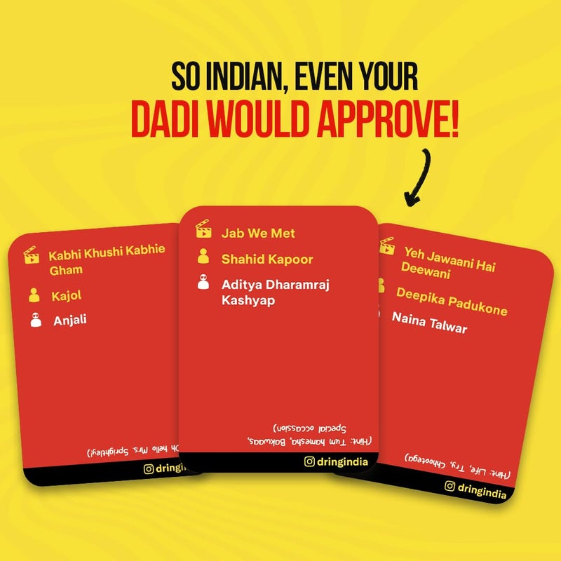 Dring Dialogue Baazi - The #1 Bollywood House Party Game for Friends (100 Cards, Multicolour) | Movie Quest, Dumb charades, Film Card Game for Adults | Perfect for Birthday, Bachelor & Gifting | - Image 3