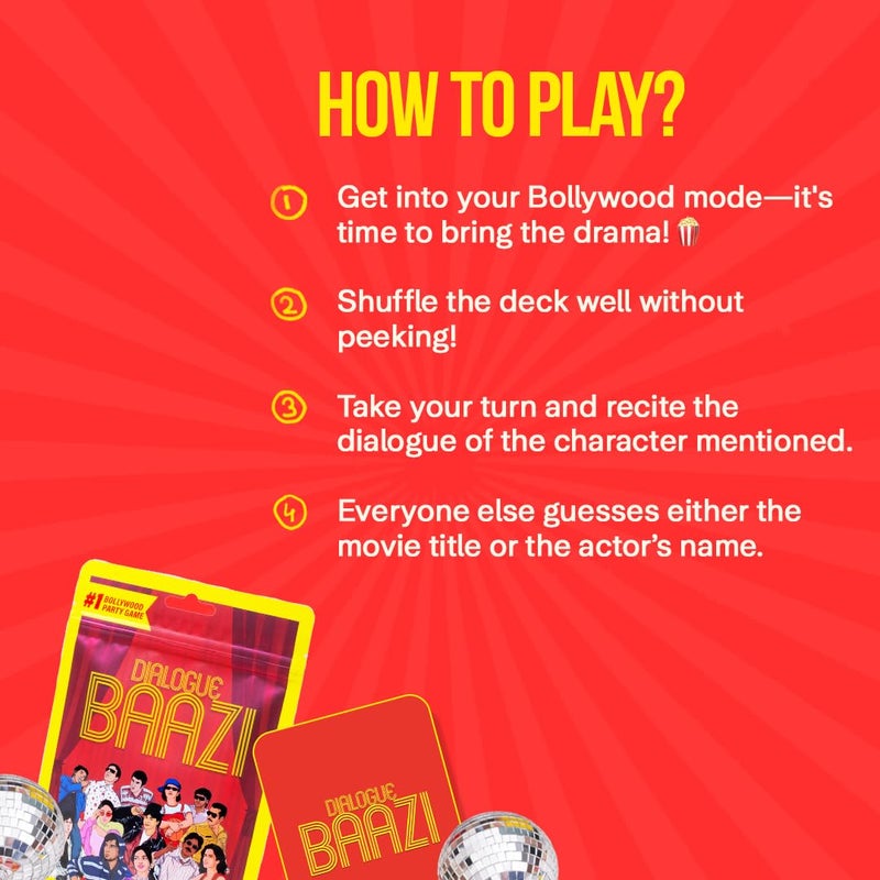 Dring Dialogue Baazi - The #1 Bollywood House Party Game for Friends (100 Cards, Multicolour) | Movie Quest, Dumb charades, Film Card Game for Adults | Perfect for Birthday, Bachelor & Gifting | - Image 4