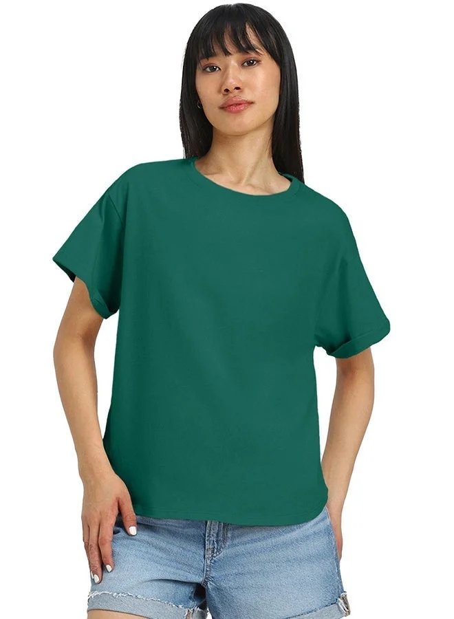Juneberry Juneberry Pure Cotton BoyFriend Fit GREEN32 T-Shirt For Women