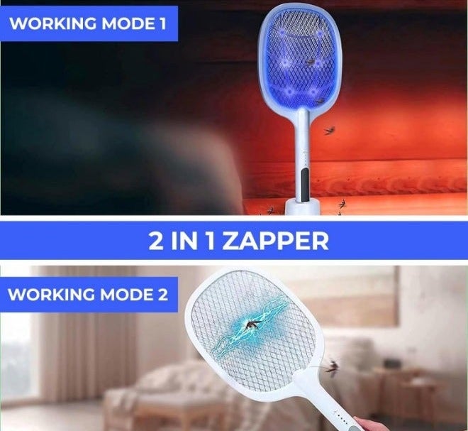 اتش اس HS Electric Bug Zapper, Mosquito Swatter, Instant Fly Swatter, Rechargeable Racket, Fly Killer, Heavy Duty, USB Rechargeable, 3 Layers Safety Mesh, Intelligent Trapping Mosquitoes, Indoor,Outdoor - Image 2