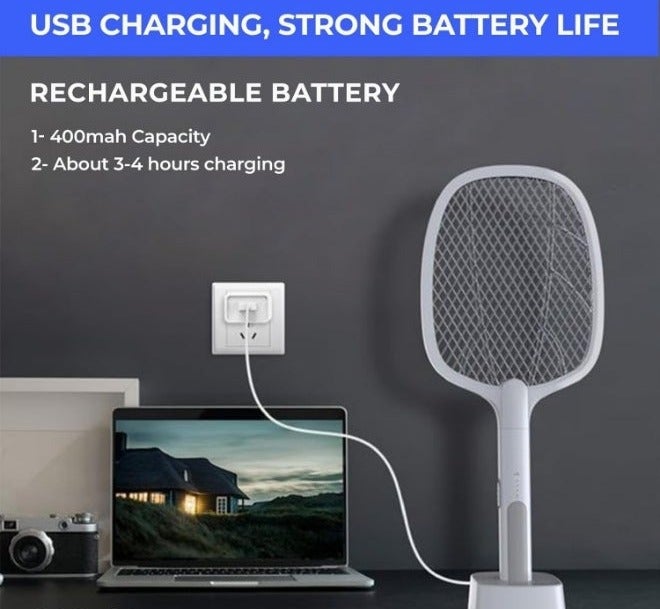اتش اس HS Electric Bug Zapper, Mosquito Swatter, Instant Fly Swatter, Rechargeable Racket, Fly Killer, Heavy Duty, USB Rechargeable, 3 Layers Safety Mesh, Intelligent Trapping Mosquitoes, Indoor,Outdoor - Image 4