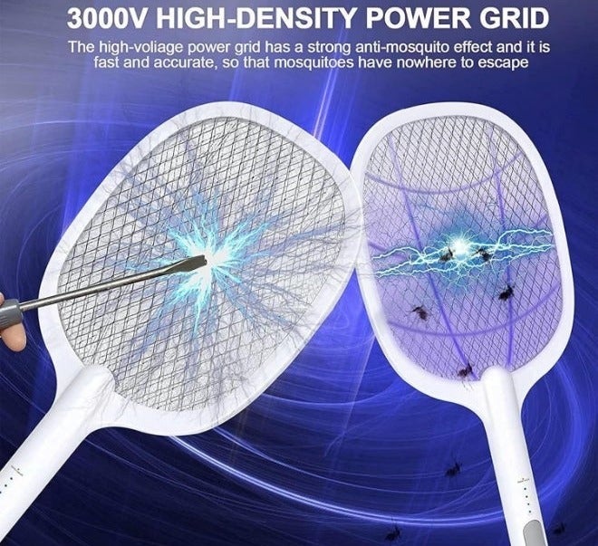 اتش اس HS Electric Bug Zapper, Mosquito Swatter, Instant Fly Swatter, Rechargeable Racket, Fly Killer, Heavy Duty, USB Rechargeable, 3 Layers Safety Mesh, Intelligent Trapping Mosquitoes, Indoor,Outdoor - Image 5