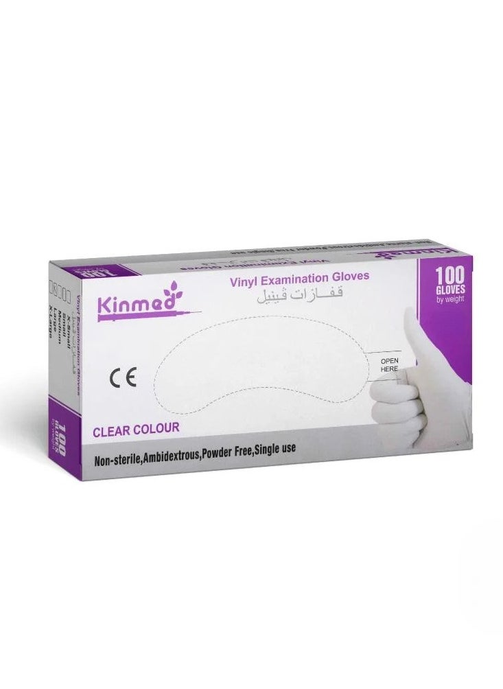 Kinmed 100 PCS Box Clear Medical Vinyl Gloves - Various Sizes  - Image 1