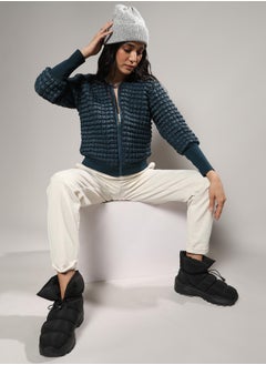 Campus Sutra Women's Teal Blue Creased Ripple Quilted Puffer Jacket  - Image 5