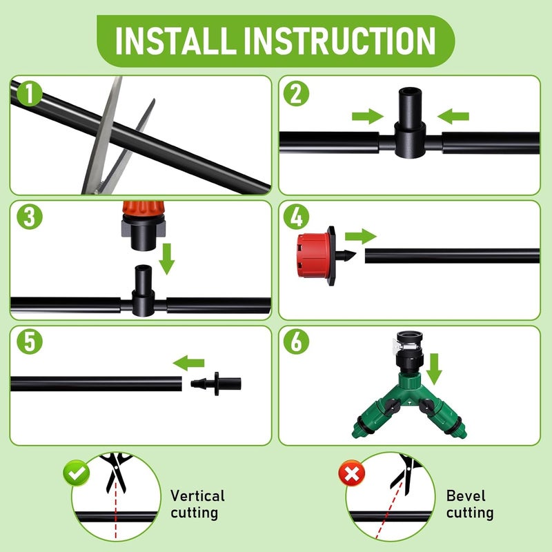 MQUPIN Drip Irrigation Kit 164FT Automatic, Garden Irrigation System with 1/4" Tubing, Adjustable Emitters & Misting Nozzles for Greenhouse, Patio, Flower Bed - Image 4