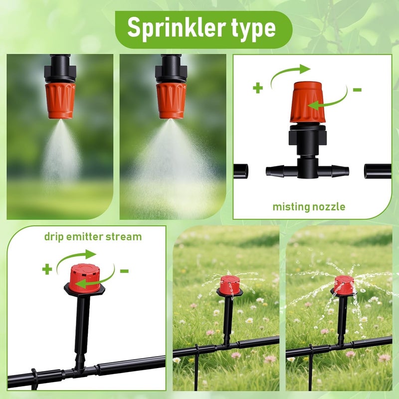 MQUPIN Drip Irrigation Kit 164FT Automatic, Garden Irrigation System with 1/4" Tubing, Adjustable Emitters & Misting Nozzles for Greenhouse, Patio, Flower Bed - Image 3