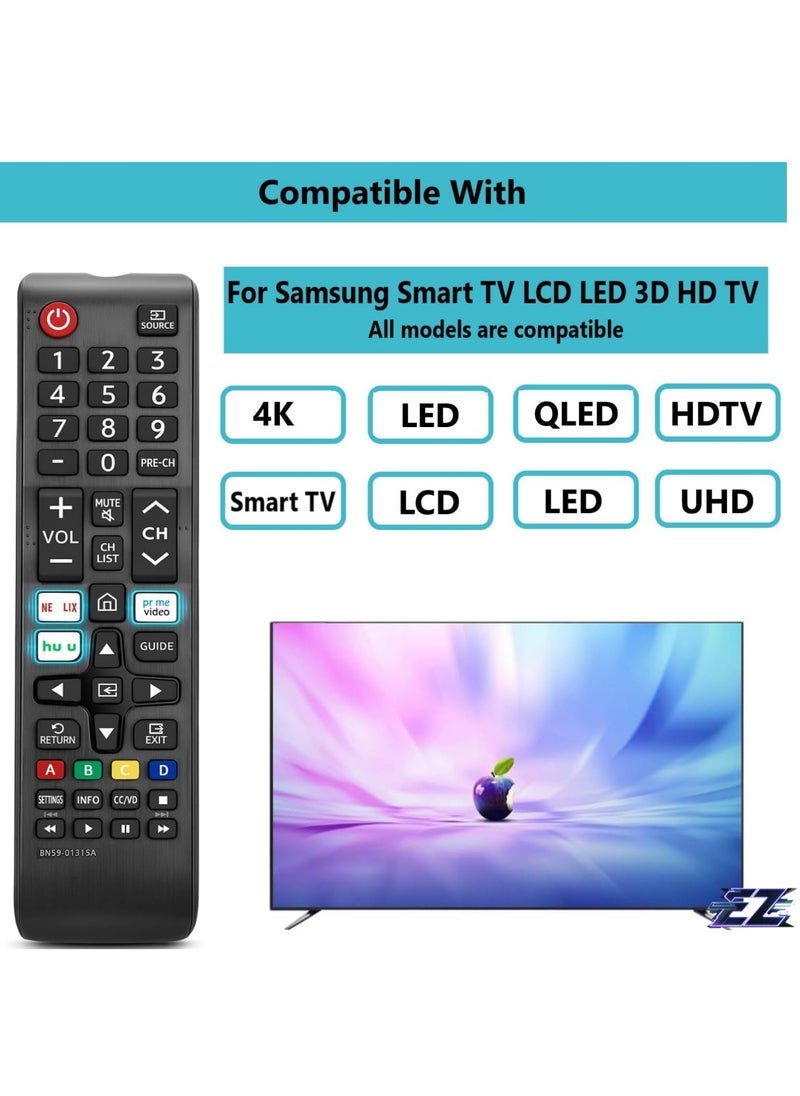 SmartGrist N59-01315A Replacement Remote Control for Samsung Smart TV All Samsung LED QLED LCD Series 6/7/8/9 4K UHD HDTV HDR Smart Curved Flat TV with Netflix Prime Video Hulu Button with battery - Image 2
