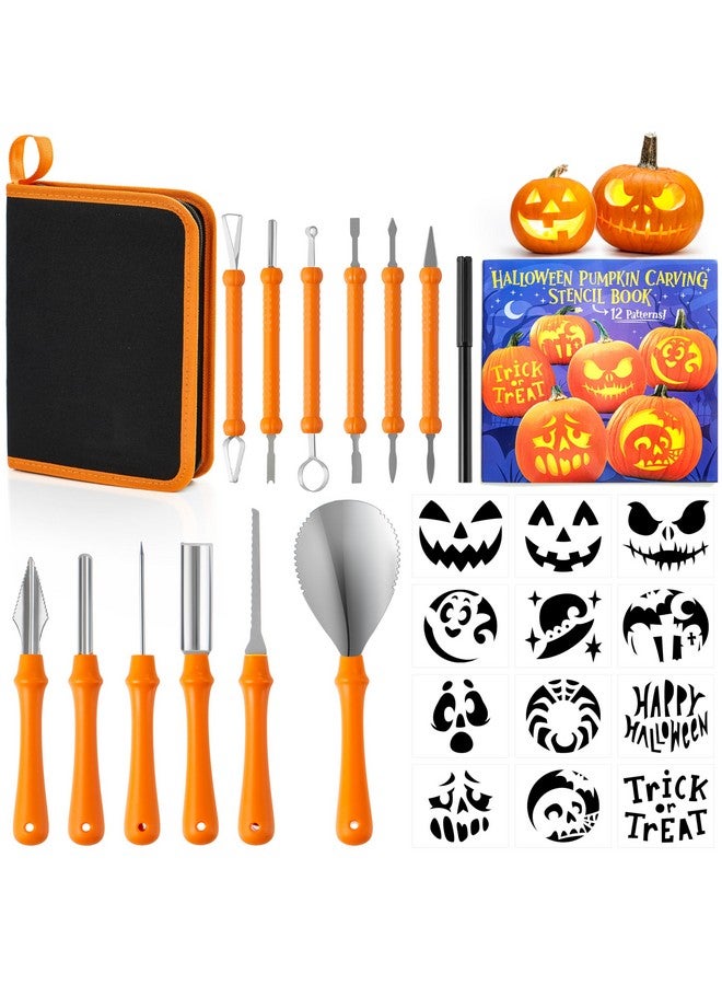 JOYIN JOYIN 12 Pcs Halloween Pumpkin Carving Kit, Professional Carving Set with Handbag, 12 Stainless Steel Double-sided Sculpting Tools for Jack-o-Lantern DIY Kids Party Decoration Craft Supplies - Image 1
