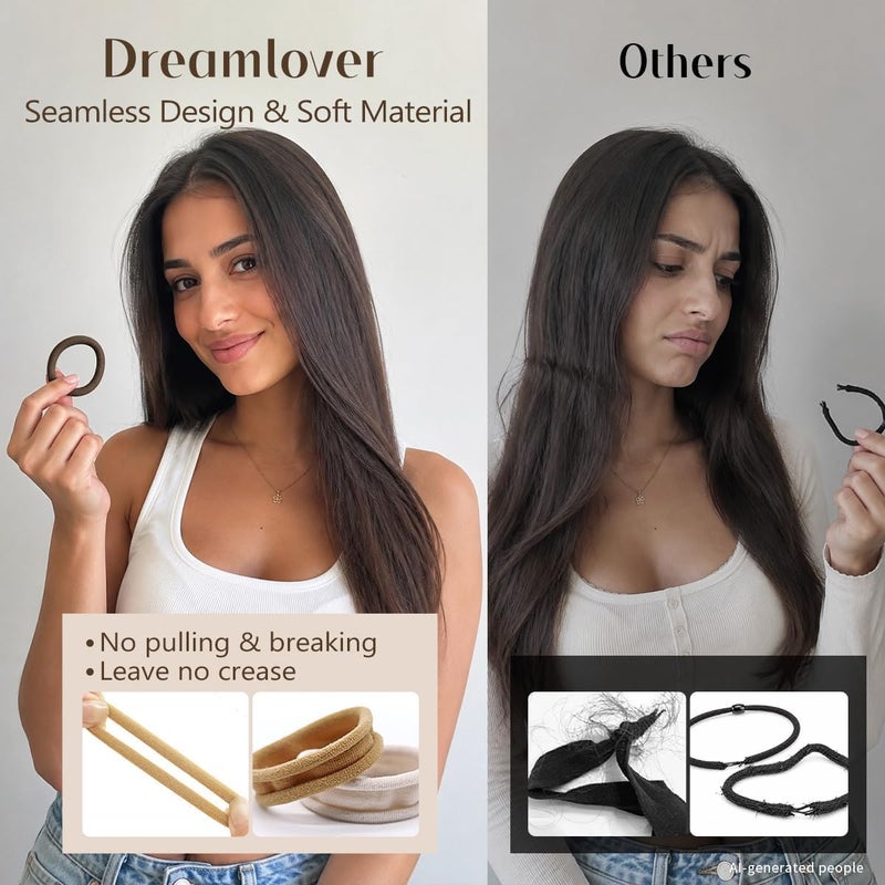 Dreamlover Seamless Hair Ties for Thick Hair, Stretchy, Durable Ponytail Holders, Ideal Gift for All Ages, Perfect for Gym or Home Use, Neutral Color, 50 Pieces - Image 4