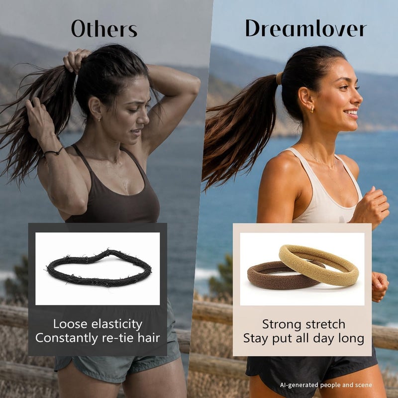 Dreamlover Seamless Hair Ties for Thick Hair, Stretchy, Durable Ponytail Holders, Ideal Gift for All Ages, Perfect for Gym or Home Use, Neutral Color, 50 Pieces - Image 2