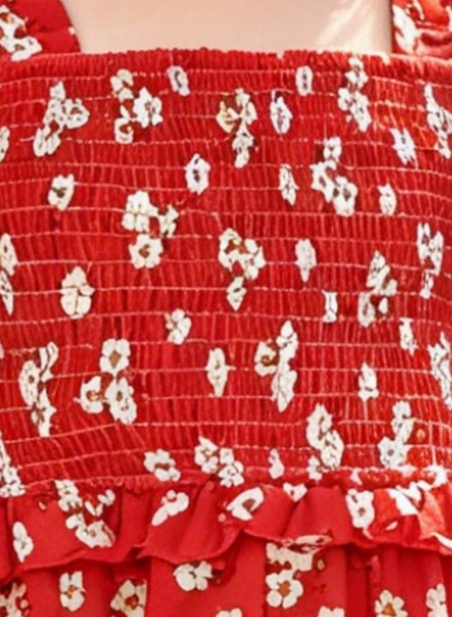 Take Two Girls Red Floral Print Cropped Cotton Trousers - Image 5