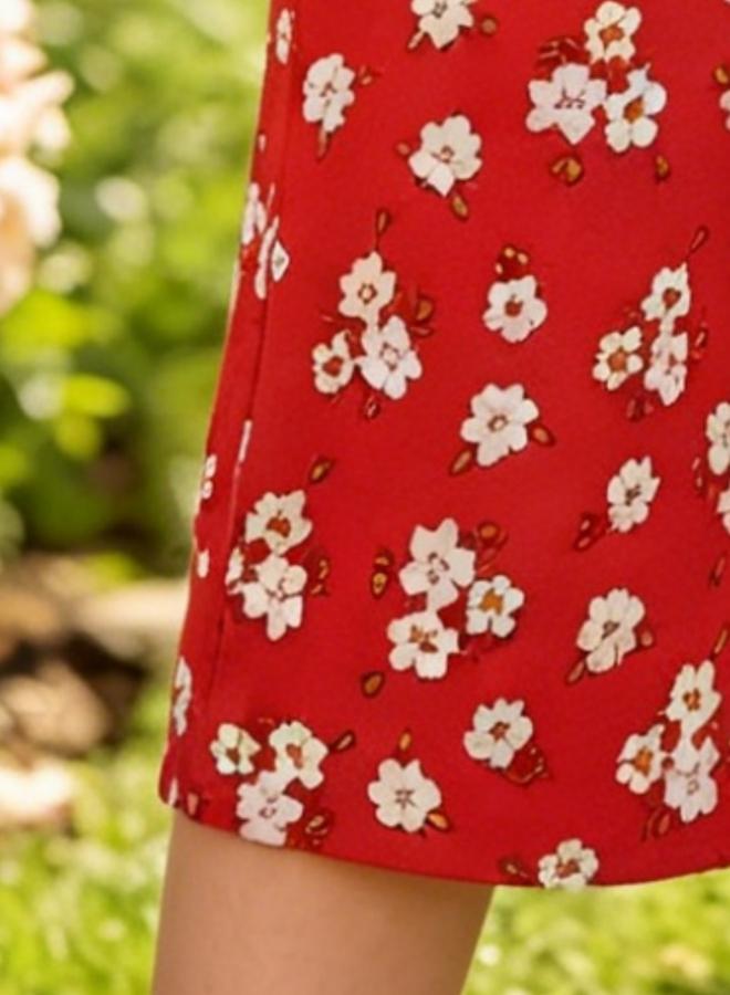 Take Two Girls Red Floral Print Cropped Cotton Trousers - Image 3