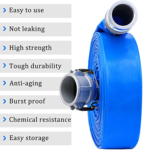 Geowaky 1-1/2" x 100ft PVC Lay Flat Discharge Hose With Aluminum Camlock C & E Fittings, Cam Lock Fitting, Heavy Duty Reinforced Pump Backwash Hose Assembly - Image 4