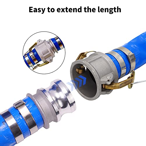 Geowaky 1-1/2" x 100ft PVC Lay Flat Discharge Hose With Aluminum Camlock C & E Fittings, Cam Lock Fitting, Heavy Duty Reinforced Pump Backwash Hose Assembly - Image 5