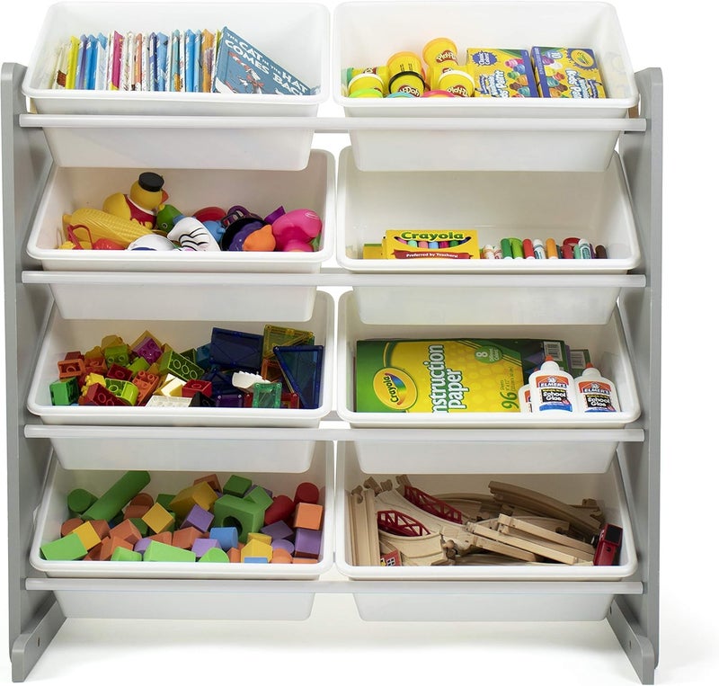 Snazzy Toy Storage Organizer, 8 Large Storage Bins, Grey/White - Image 2