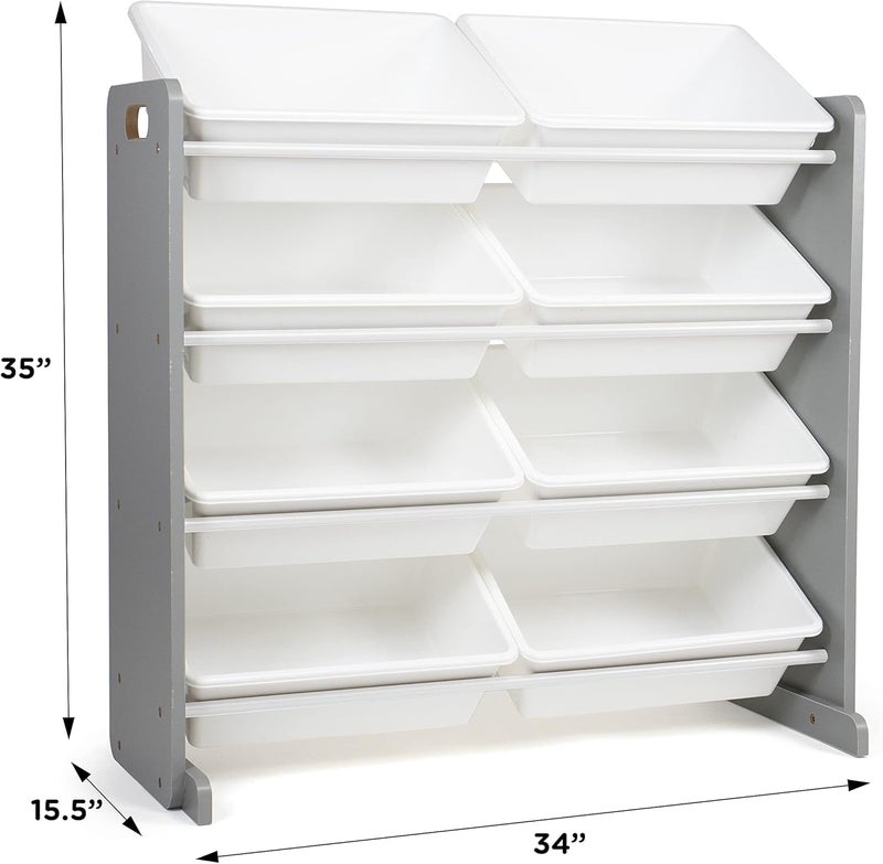 Snazzy Toy Storage Organizer, 8 Large Storage Bins, Grey/White - Image 4
