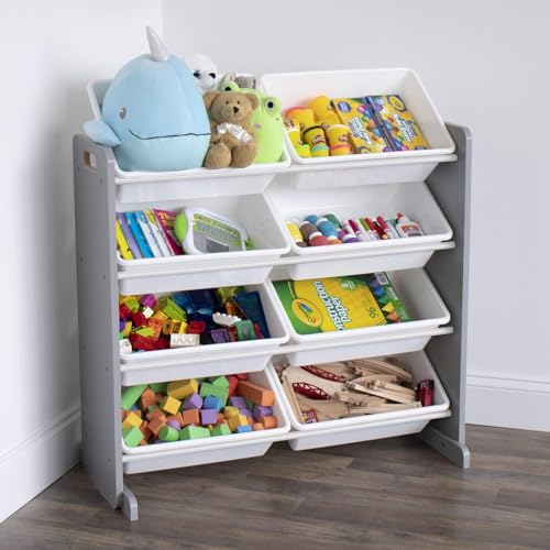 Snazzy Toy Storage Organizer, 8 Large Storage Bins, Grey/White - Image 3