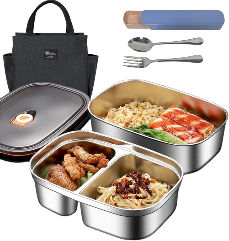 Lullaxx 316 Stainless Steel Lunch Box Bento Lunch Box With Lunch Bags 1200ML*1 1700ML*1 For Adults Micro-Pressure Freshness-Locking Technology With Cutlery And Thermal Bag - Image 1