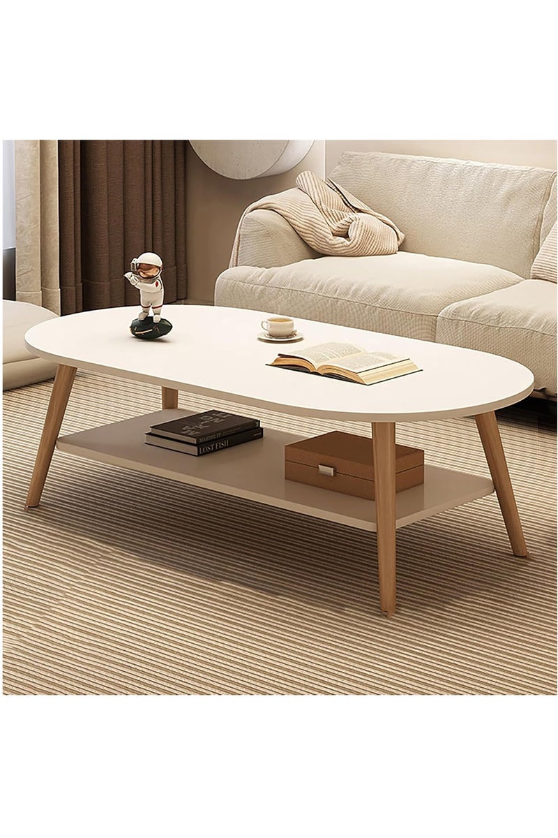 GUDOO طاولة وسط لغرفة المعيشة، طاولة قهوة بمقاس 31.5 بوصة لغرفة المعيشة، طاولة عرض بسيطة، طاولة قهوة بيضاوية بطابقين مع مساحة تخزين، طاولة جانبية صغيرة لغرفة نوم بمساحة محدودة (أبيض دافئ، 100×50 سم). - Image 1