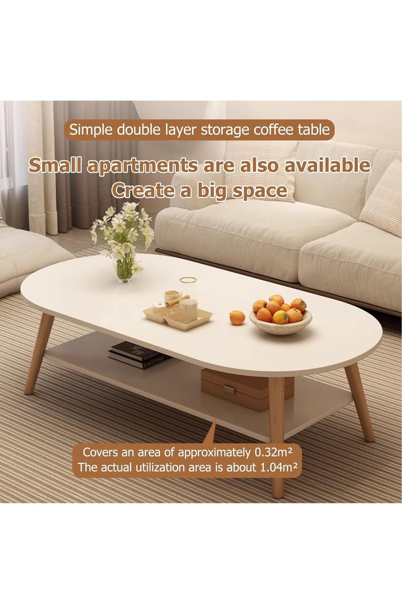 GUDOO طاولة وسط لغرفة المعيشة، طاولة قهوة بمقاس 31.5 بوصة لغرفة المعيشة، طاولة عرض بسيطة، طاولة قهوة بيضاوية بطابقين مع مساحة تخزين، طاولة جانبية صغيرة لغرفة نوم بمساحة محدودة (أبيض دافئ، 100×50 سم). - Image 4