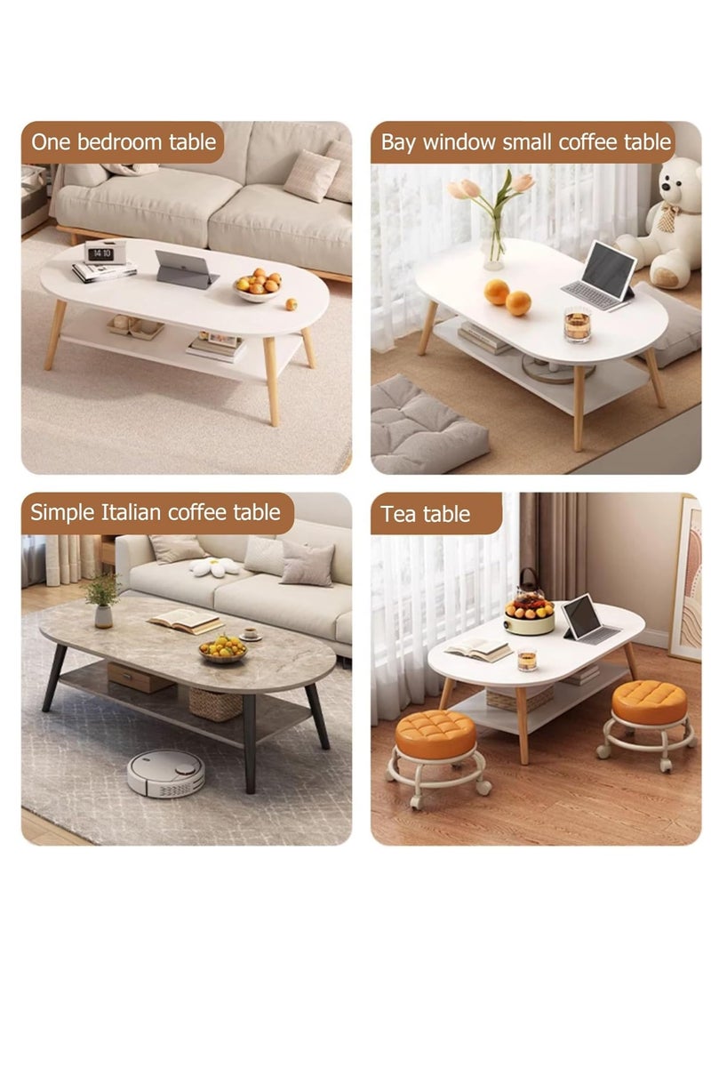 GUDOO طاولة وسط لغرفة المعيشة، طاولة قهوة بمقاس 31.5 بوصة لغرفة المعيشة، طاولة عرض بسيطة، طاولة قهوة بيضاوية بطابقين مع مساحة تخزين، طاولة جانبية صغيرة لغرفة نوم بمساحة محدودة (أبيض دافئ، 100×50 سم). - Image 2
