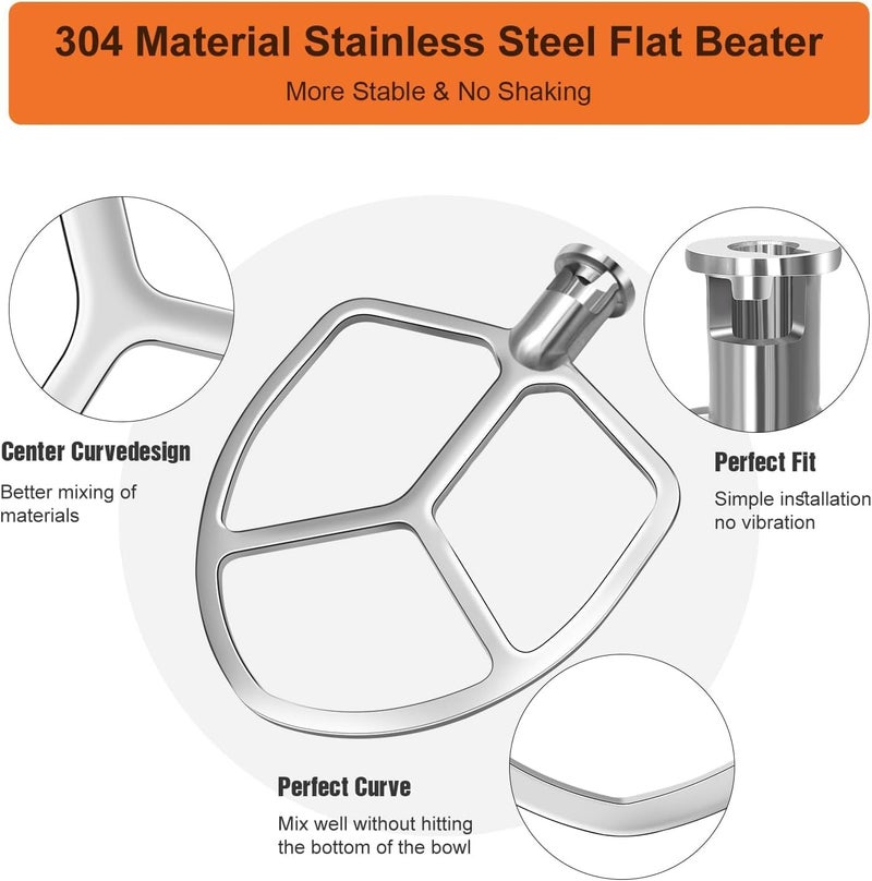 YANUS Stainless Steel Flat Beater Replacement for kitchenAid 5qt-6qt, Bowl-Lift Stand Mixer Accessories Fit for Professional 5 Plus and 600 Seris Mixers, Heavy Duty and Dishwasher Safe - Image 3