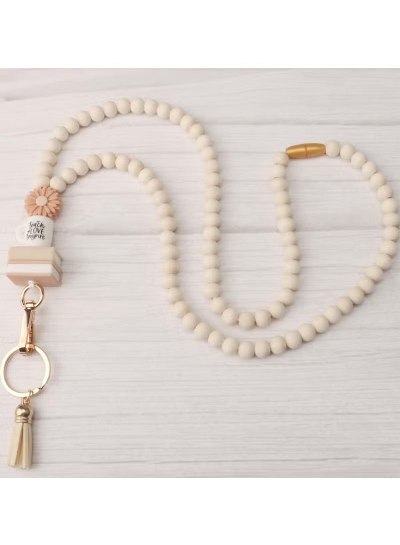 ID Badge Holder,Card Holder,With Fashion Wood Beaded Lanyard for Keys,credit-card or driver's license sized cards, Super Cute Boho Breakaway Lanyard for Women - Image 2