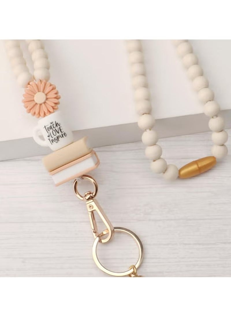 ID Badge Holder,Card Holder,With Fashion Wood Beaded Lanyard for Keys,credit-card or driver's license sized cards, Super Cute Boho Breakaway Lanyard for Women - Image 3