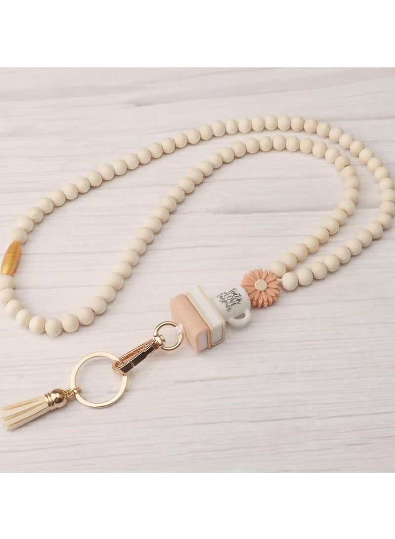 ID Badge Holder,Card Holder,With Fashion Wood Beaded Lanyard for Keys,credit-card or driver's license sized cards, Super Cute Boho Breakaway Lanyard for Women - Image 5