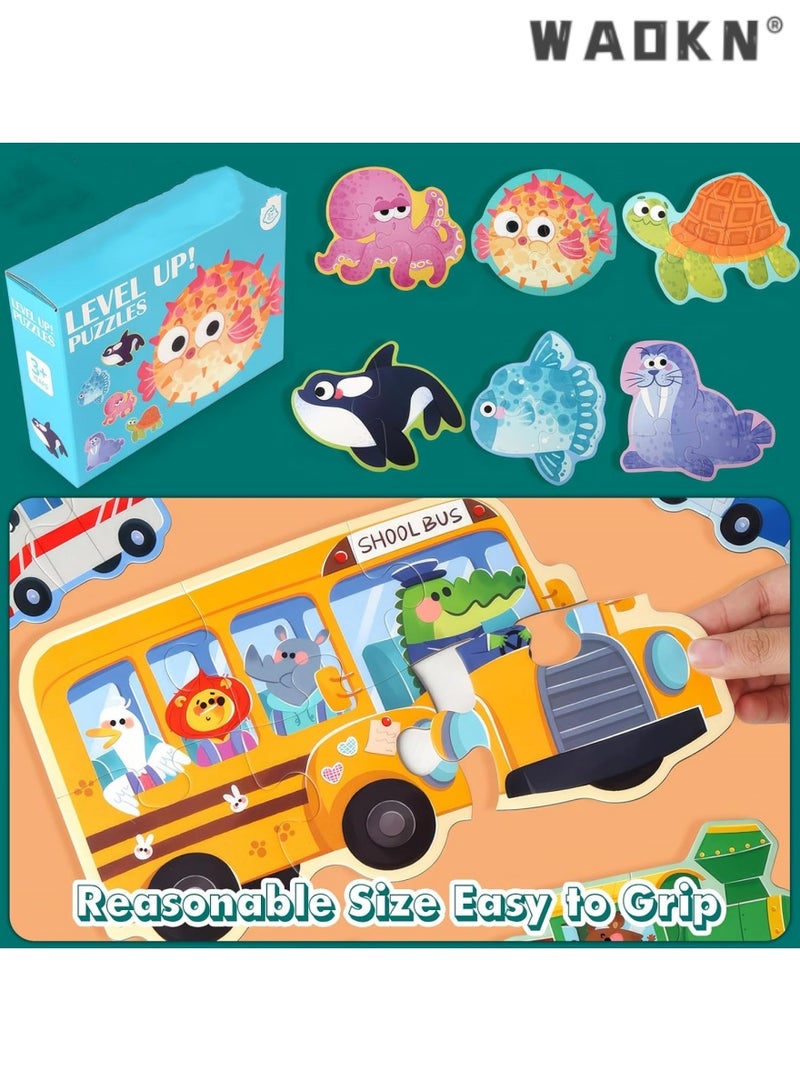 دبليو أيه أو كي أن ألغاز 6 في 1، أحجية للأطفال من سن 3 إلى 5 سنوات، لعبة سفر، أحجية أرضية للمبتدئين، على شكل كبير الحجم، ألعاب تعليمية لمرحلة ما قبل المدرسة (حيوانات بحرية) - Image 4