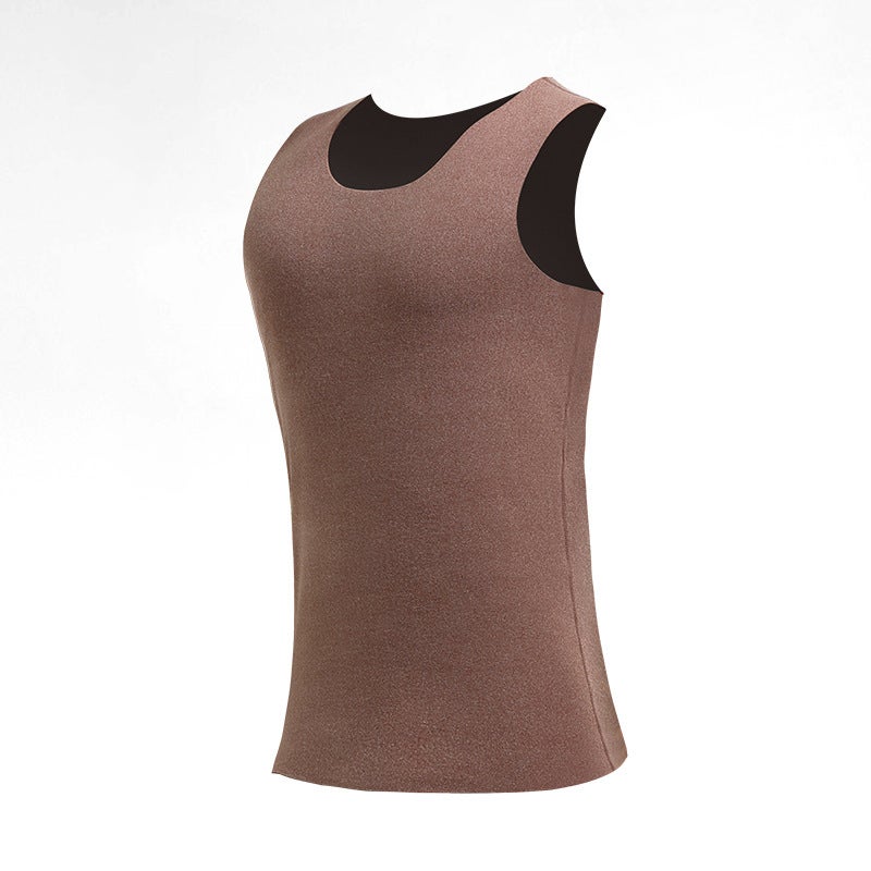 Mens Warm Fleece-Lined Vest Sleeveless T-shirt Dark gray  - Image 5