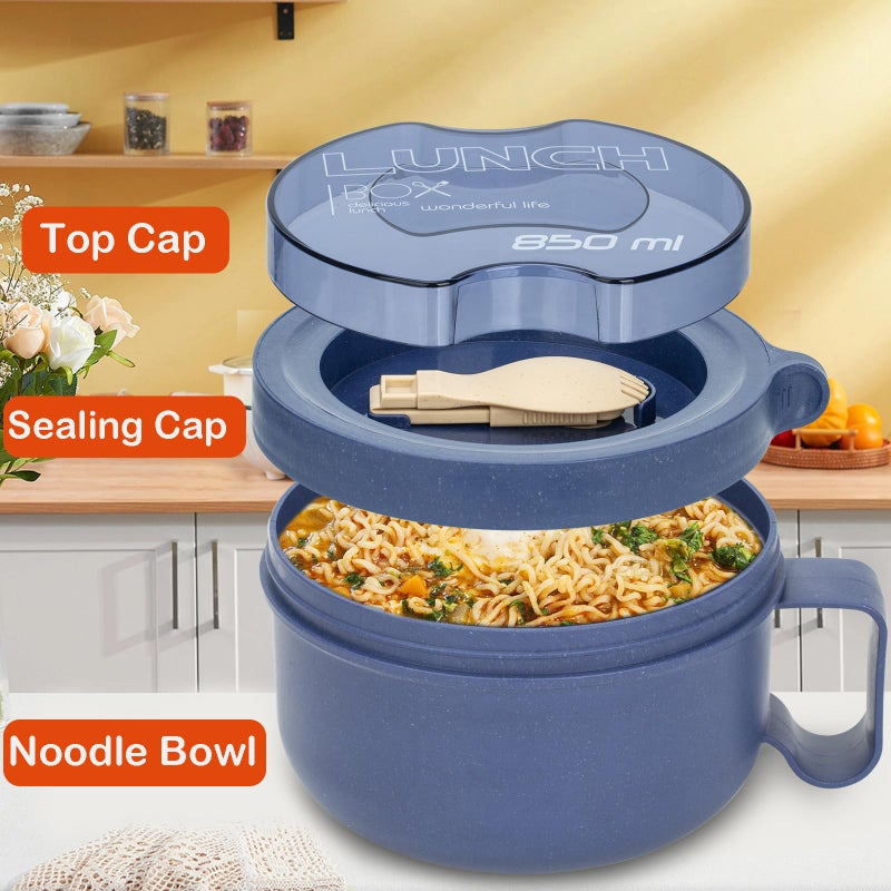 Ronanemon Unbreakable Microwave Soup Mugs with Lids and Handles,Microwave Ramen Bowl with Lid for Soup and Instant Noodles,Oatmeal, Gumbo, Salad,BPA Free (Sapphire Blue) - Image 4