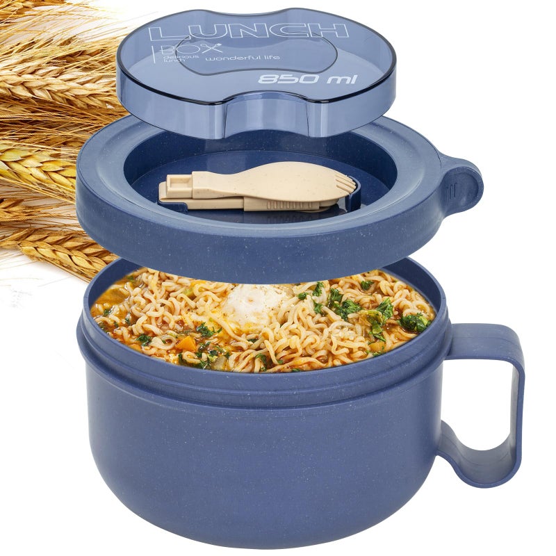 Ronanemon Unbreakable Microwave Soup Mugs with Lids and Handles,Microwave Ramen Bowl with Lid for Soup and Instant Noodles,Oatmeal, Gumbo, Salad,BPA Free (Sapphire Blue) - Image 1