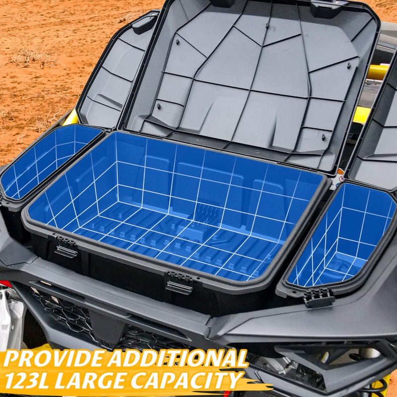 SAUTVS SAUTVS UTV Poly Water Resistant Large Capacity Rear 96L Storage Cargo Trunk Box & 13.5L Side Cargo Storage Boxes Set for Can-Am Maverick R X RS 2024+ Accessories (3PCS, Replace #715007182, 715007372)  - Image 2