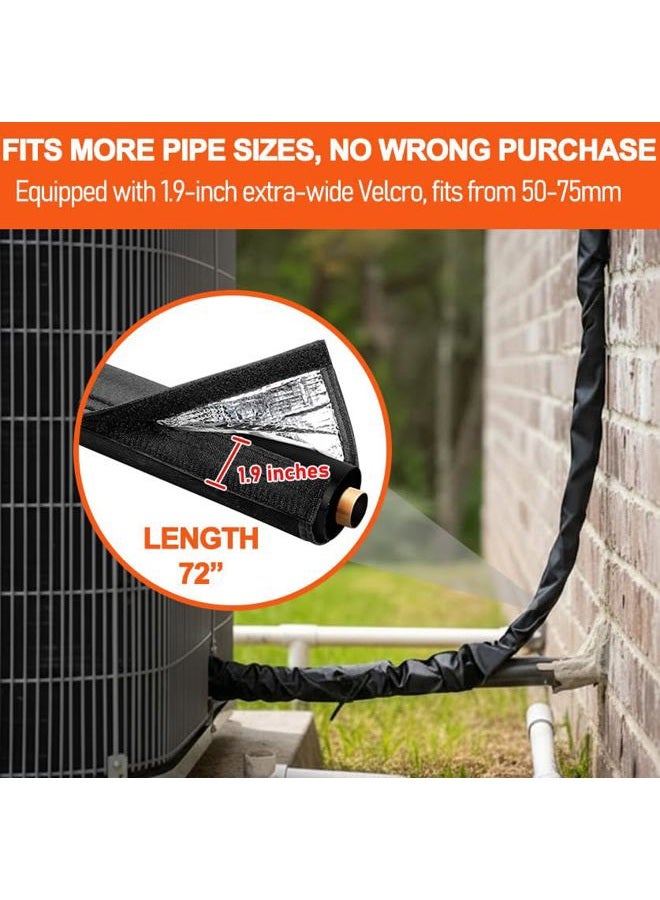 ZEHYRNE (1 عبوة) غلاف عزل أنابيب النحاس HVAC ثلاثي الطبقات، 72 × 10.2 بوصة غلاف عزل خط تكييف 900D أكسفورد، لف قابل للتعديل لتكييف الهواء المنفصل، مضخة حرارية - مع 6 روابط معدنية - Image 2