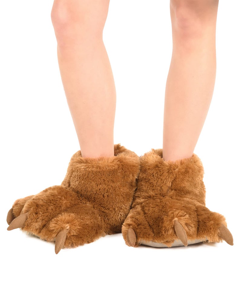 Lazy One Animal Paw Slippers for Kids and Adults, Fun Costume for Kids, Cozy Furry Slippers, Bear, Monster (Brown, Small) - Image 2