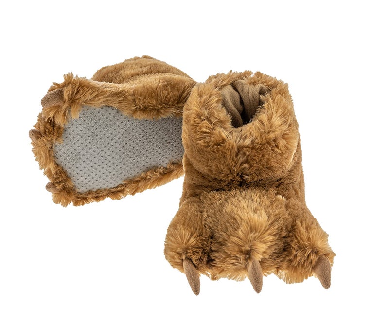 Lazy One Animal Paw Slippers for Kids and Adults, Fun Costume for Kids, Cozy Furry Slippers, Bear, Monster (Brown, Small) - Image 1