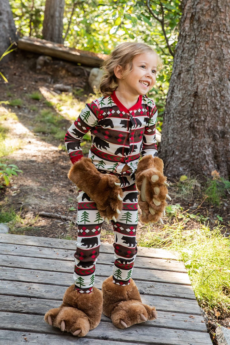 Lazy One Animal Paw Slippers for Kids and Adults, Fun Costume for Kids, Cozy Furry Slippers, Bear, Monster (Brown, Small) - Image 4