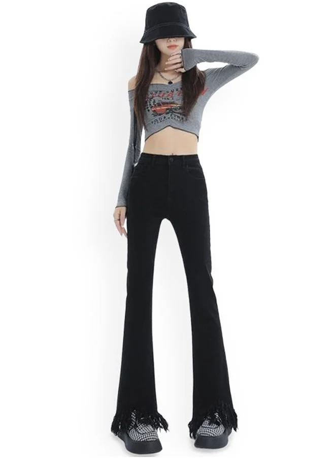 YUNIQEE Black Flared High-Rise Denim Jeans
